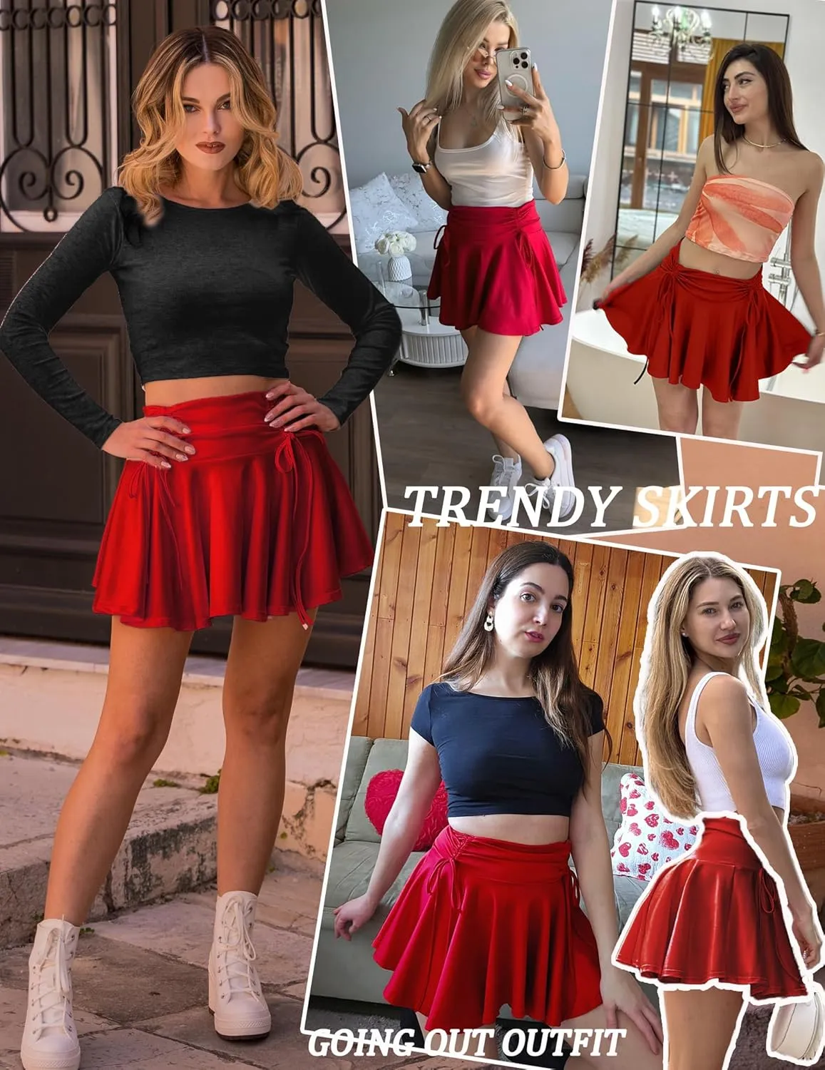 Avidlove Women Pleated Mini Skirt Y2k Drawstring Short Skirts Ruched Skater Skirt Cute Rave Outfit