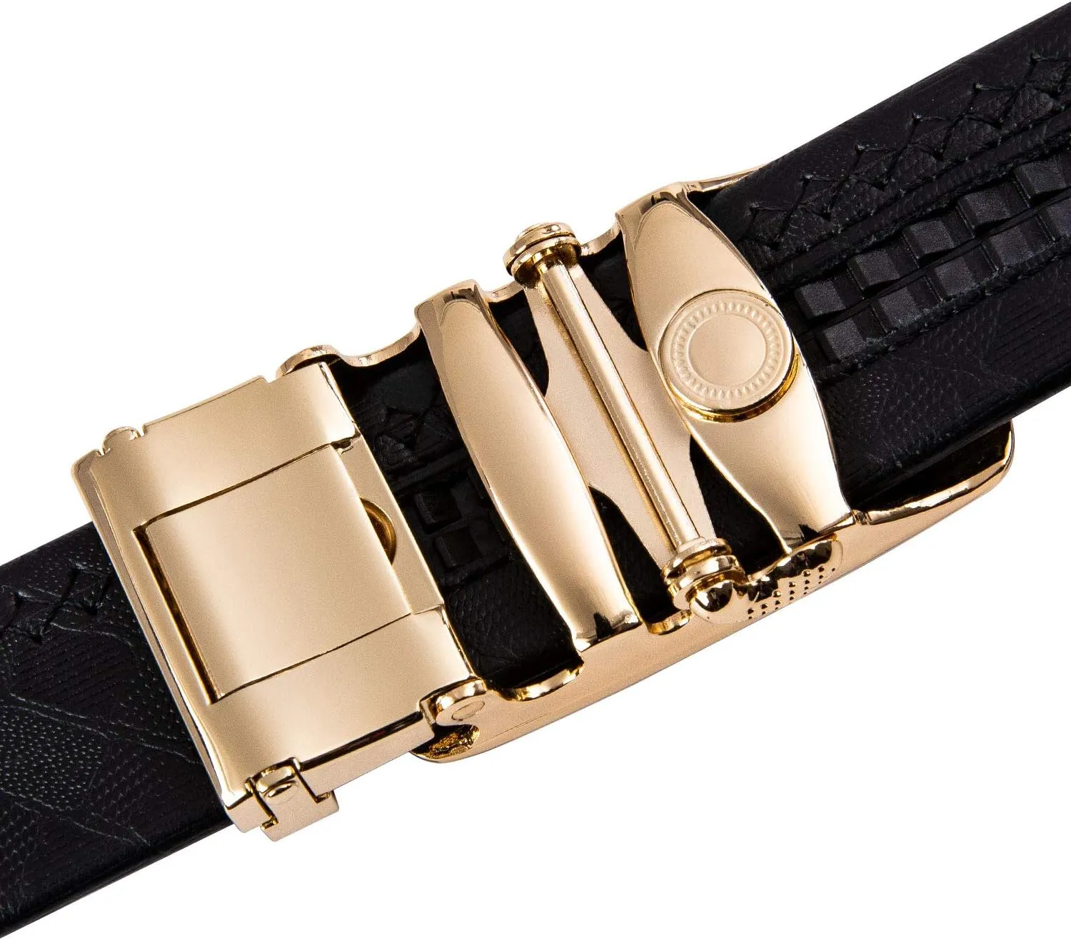 Barry.Wang Mens Ratchet Belt,Genuine Leather Belts 1 3/8" Automatic Buckle Carnival Dress Casual,Trim To Fit