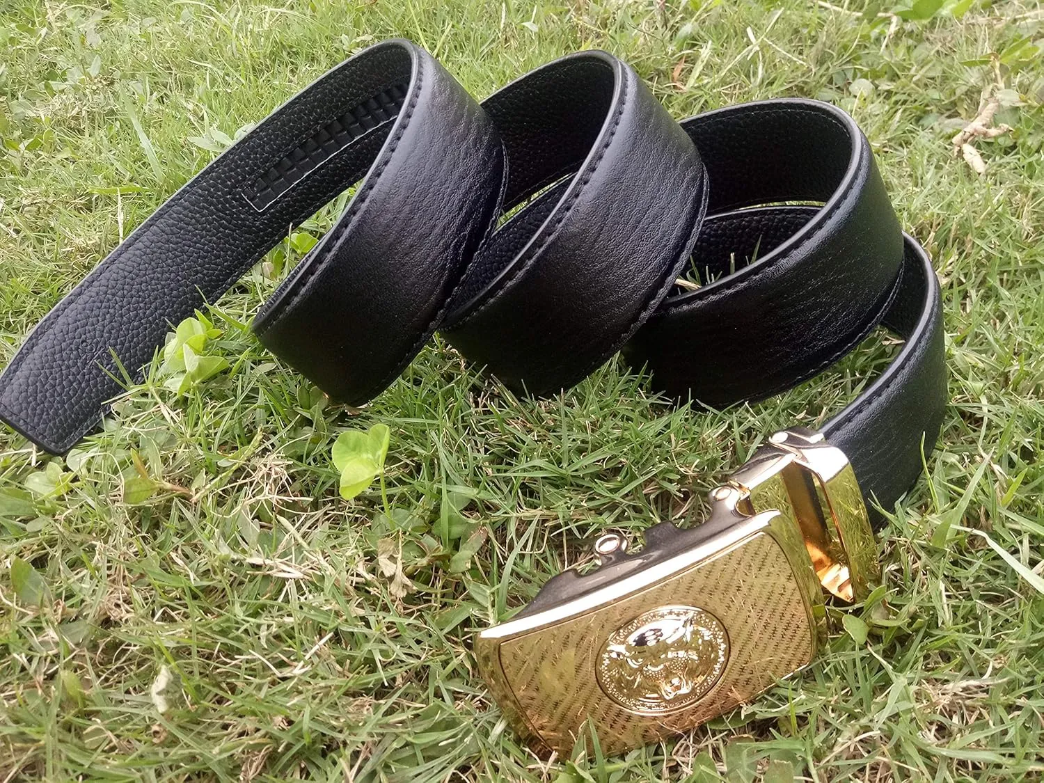 Barry.Wang Mens Ratchet Belt,Genuine Leather Belts 1 3/8" Automatic Buckle Carnival Dress Casual,Trim To Fit