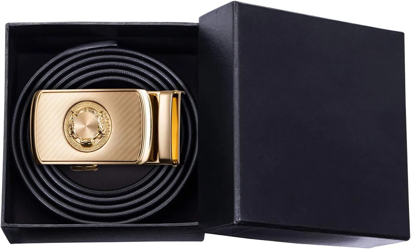 Barry.Wang Mens Ratchet Belt,Genuine Leather Belts 1 3/8" Automatic Buckle Carnival Dress Casual,Trim To Fit