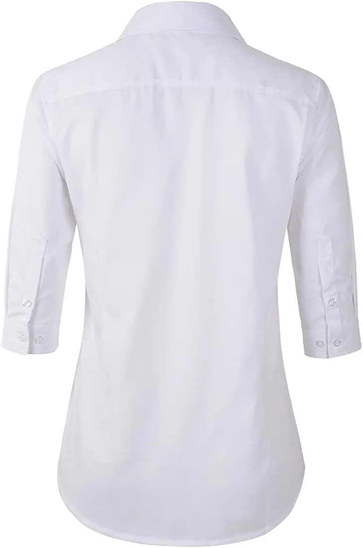 Beninos Women's 3/4 Sleeve Formal Work Wear White Button Down Shirt