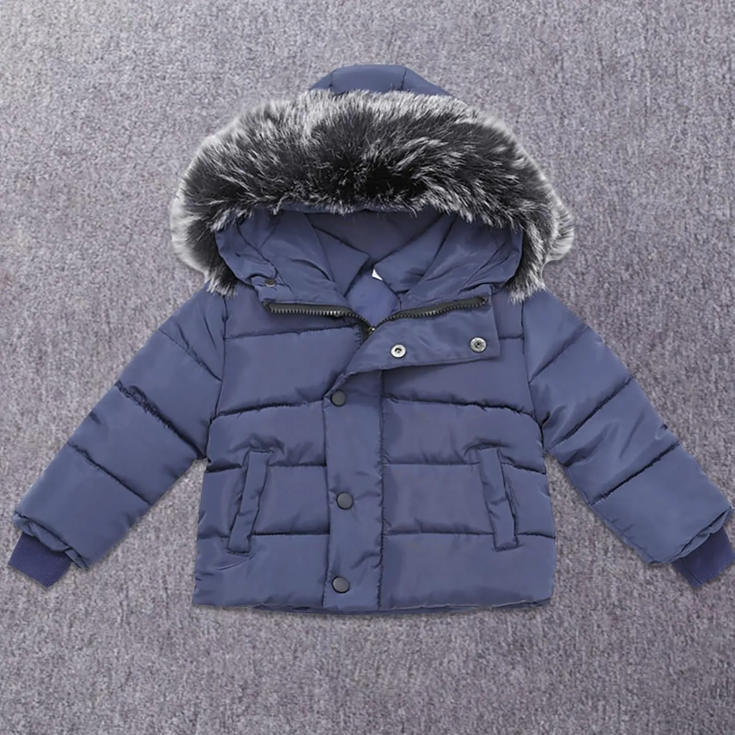 Boys and Toddler's Hooded Puffer Jacket Insulated Parka with Faux Fur Collar Winter Coat Baby Padded Down Jacket