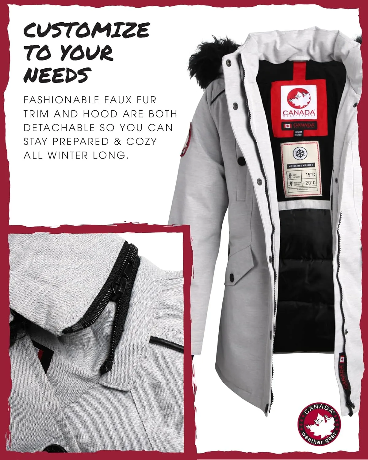 CANADA WEATHER GEAR Girls' Winter Faux Fur Lining Ski Jacket - Water and Wind Resistant Fleece Coat with Hood (Sizes: 7-16)