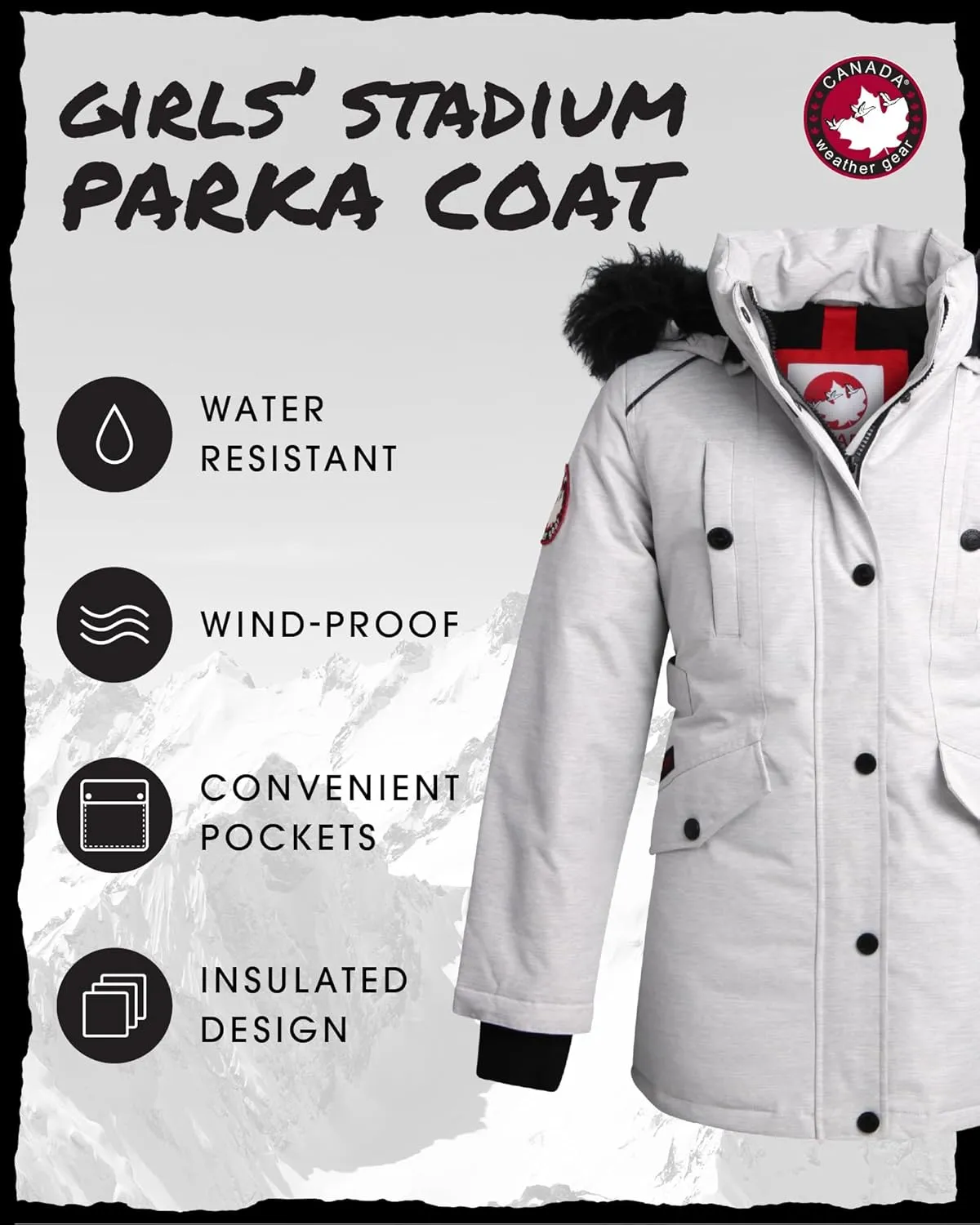CANADA WEATHER GEAR Girls' Winter Faux Fur Lining Ski Jacket - Water and Wind Resistant Fleece Coat with Hood (Sizes: 7-16)