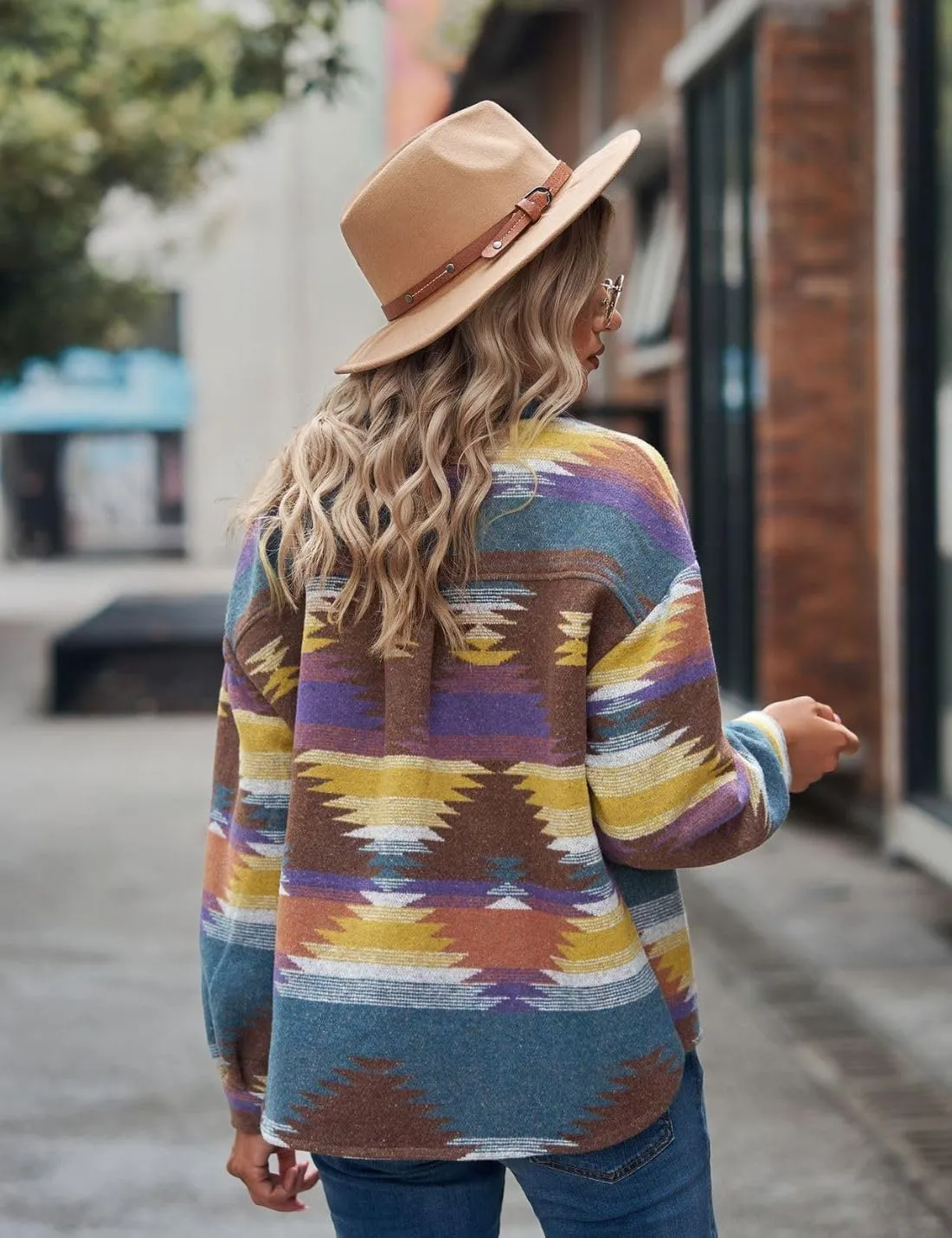 Chevara Womens Vintage Ethnic Aztec Jacket Long Sleeve Button Up Woolen Shacket Western Jackets