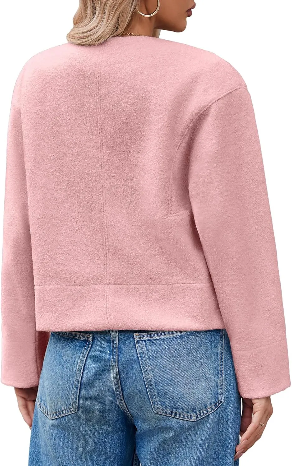 Cicy Bell Womens Cropped Teddy Pea Coat Collarless Wool Blend Fleece Short Jacket Work Casual Fall Outerwear
