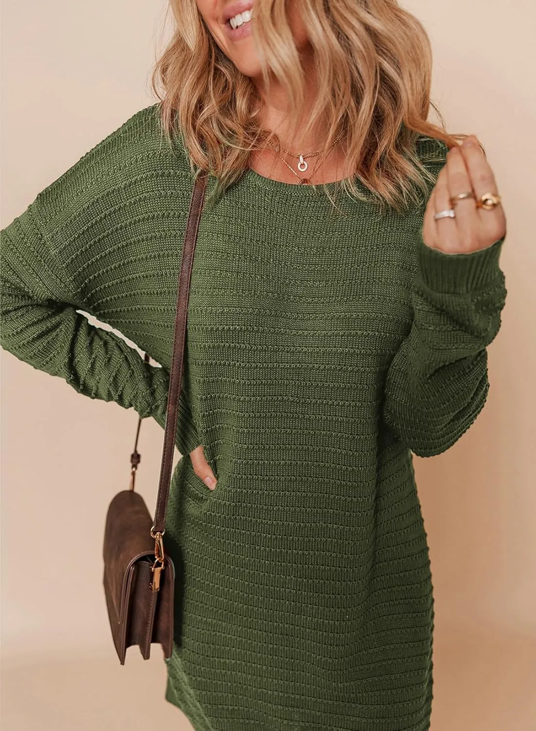 Dokotoo Womens Sweater Dresses 2024 Trendy Casual Crew Neck Long Sleeve Textured Pullover Knit Dress