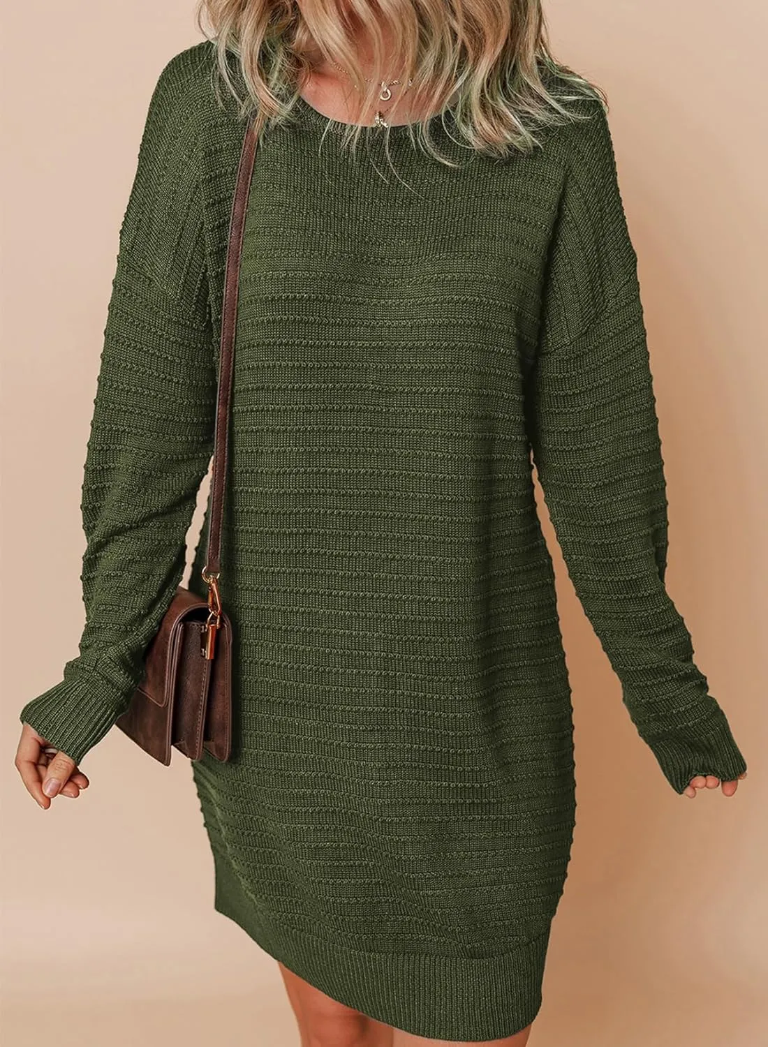 Dokotoo Womens Sweater Dresses 2024 Trendy Casual Crew Neck Long Sleeve Textured Pullover Knit Dress