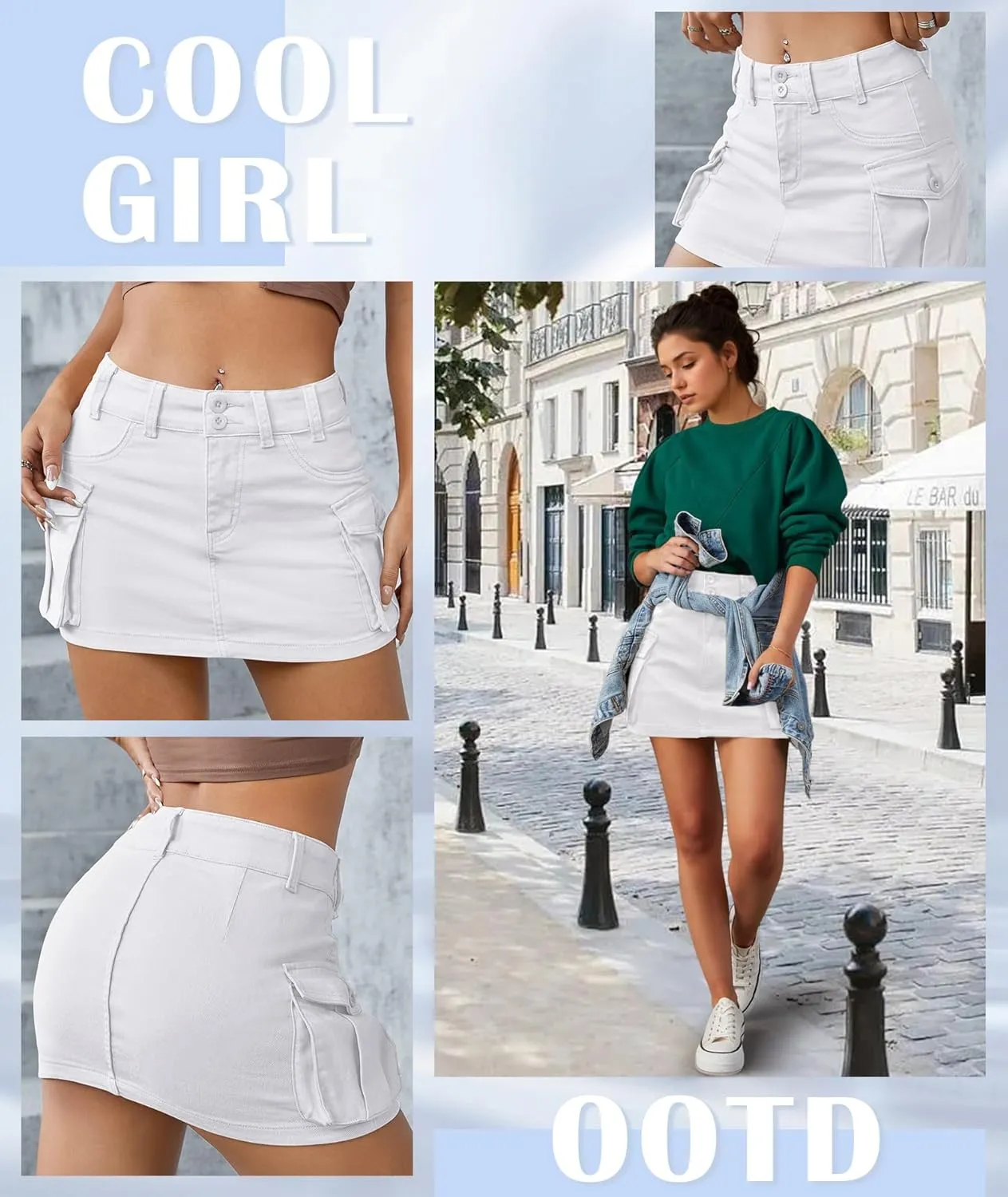 EARKOHA Women's Mini Cargo Skirt Y2K Low Waist Button Short Bodycon Denim Jean With Flap Pockets