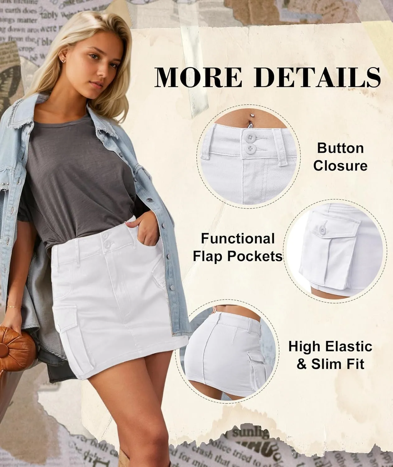 EARKOHA Women's Mini Cargo Skirt Y2K Low Waist Button Short Bodycon Denim Jean With Flap Pockets