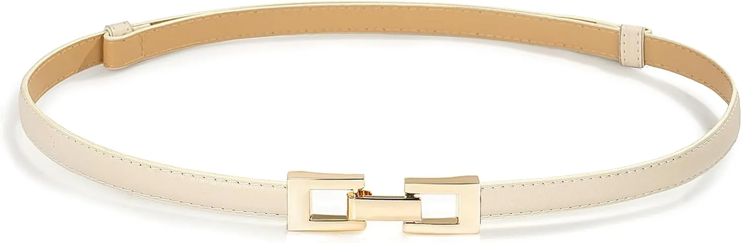 Glamorstar Skinny Belts for Women Thin PU Leather Waist Belt with Gold Buckle for Dresses