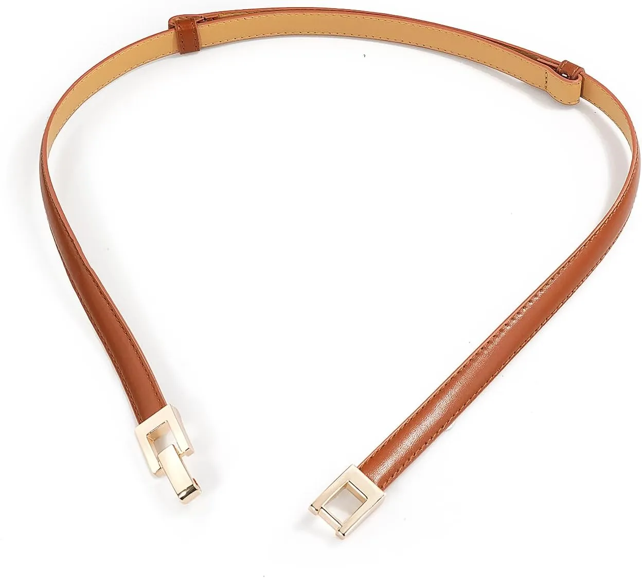Glamorstar Skinny Belts for Women Thin PU Leather Waist Belt with Gold Buckle for Dresses