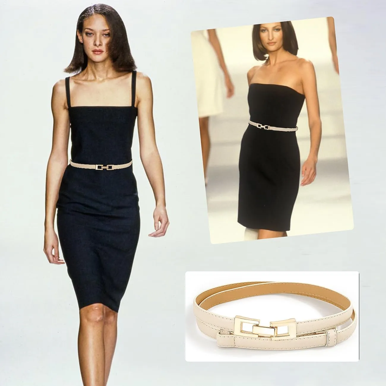 Glamorstar Skinny Belts for Women Thin PU Leather Waist Belt with Gold Buckle for Dresses