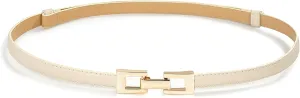 Glamorstar Skinny Belts for Women Thin PU Leather Waist Belt with Gold Buckle for Dresses