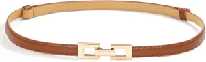 Glamorstar Skinny Belts for Women Thin PU Leather Waist Belt with Gold Buckle for Dresses