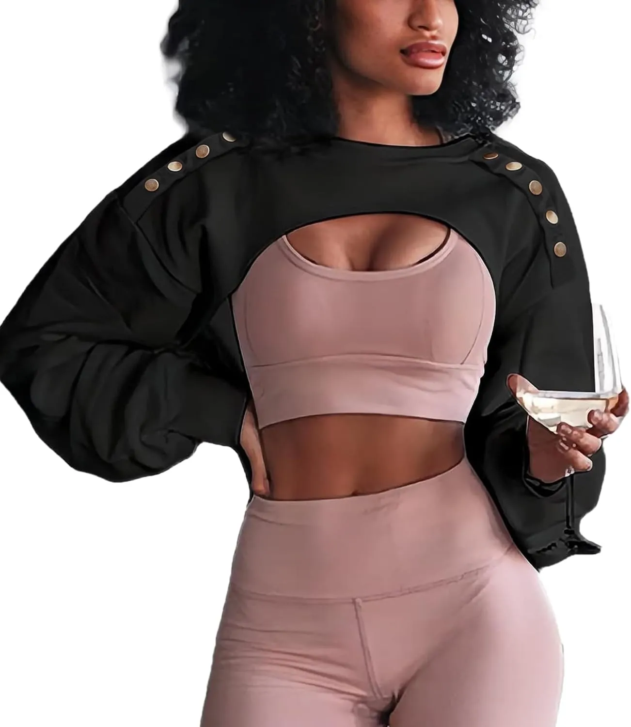 Hilinker Women's Crewneck Long Sleeve Crop Top Casual Loose Cropped Sweatshirt Workout