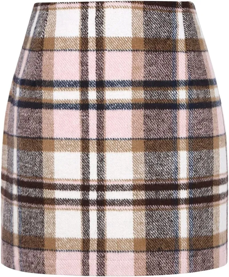 IDEALSANXUN Womens High Waist Plaid Skirt Bodycon Pencil Wool Mini Skirts