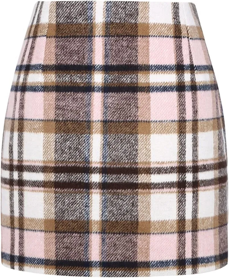 IDEALSANXUN Womens High Waist Plaid Skirt Bodycon Pencil Wool Mini Skirts