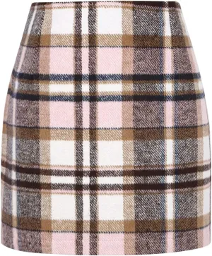 IDEALSANXUN Womens High Waist Plaid Skirt Bodycon Pencil Wool Mini Skirts