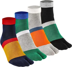Men's Flip Flop Socks Tabi Split Toe Geta Wicking Cotton Pack of 4