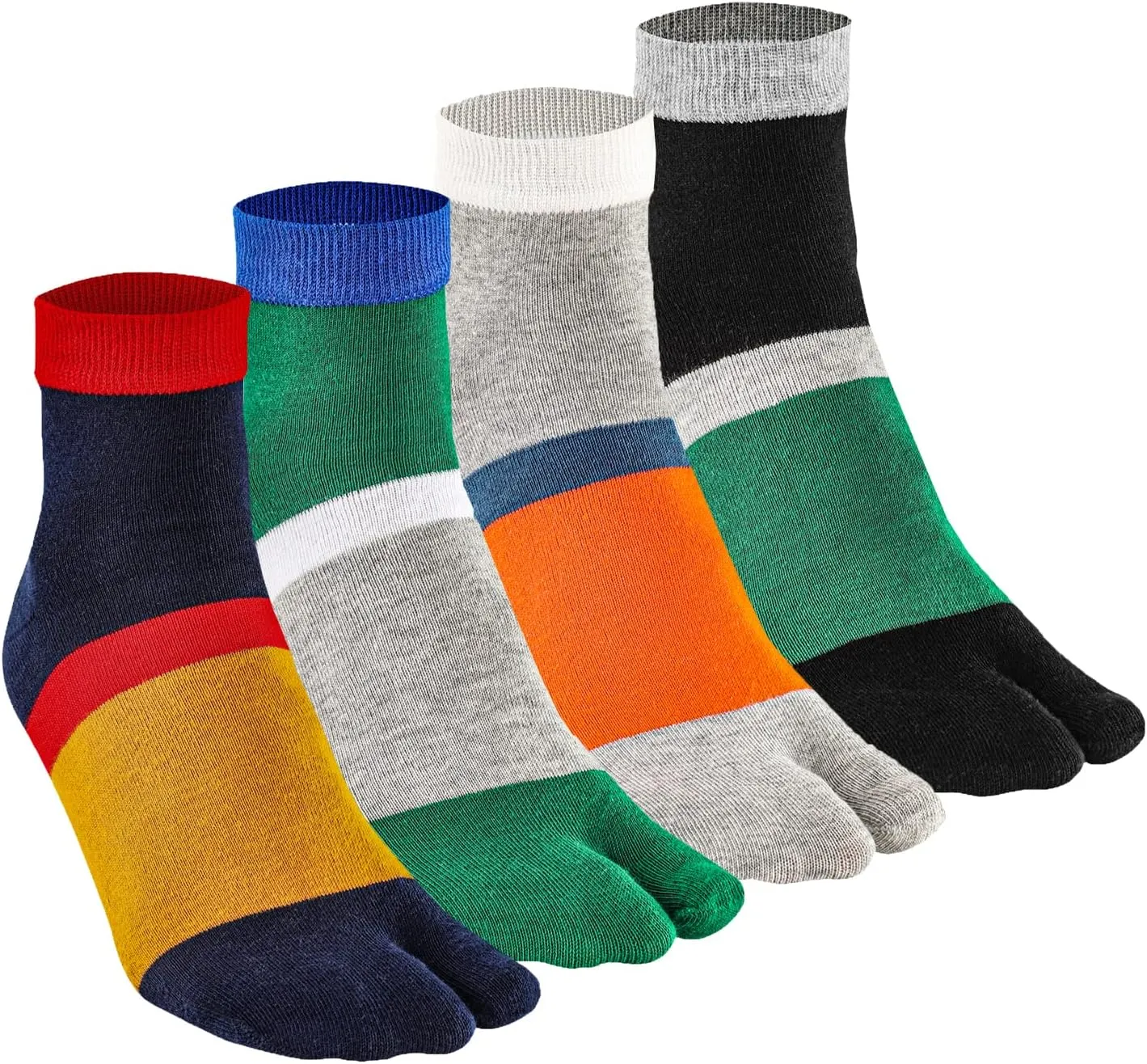 Men's Flip Flop Socks Tabi Split Toe Geta Wicking Cotton Pack of 4