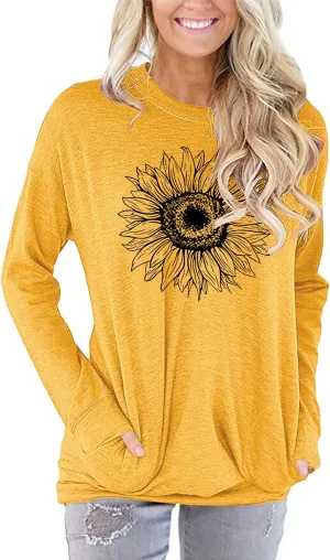 onlypuff Womens Pocket Shirts Pullover Sweatshirt Loose Fit