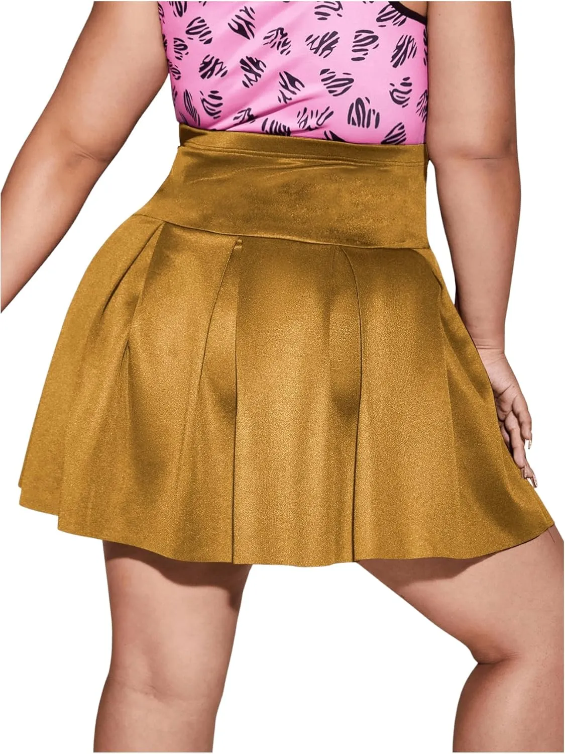 OYOANGLE Women's Plus Size Pleated Skater Skirt High Waist Tennis Sport Mini Flared Skirt