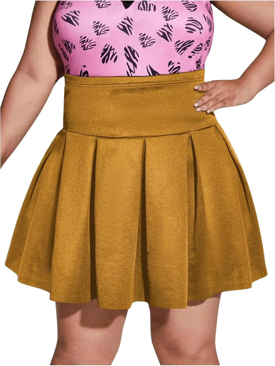 OYOANGLE Women's Plus Size Pleated Skater Skirt High Waist Tennis Sport Mini Flared Skirt
