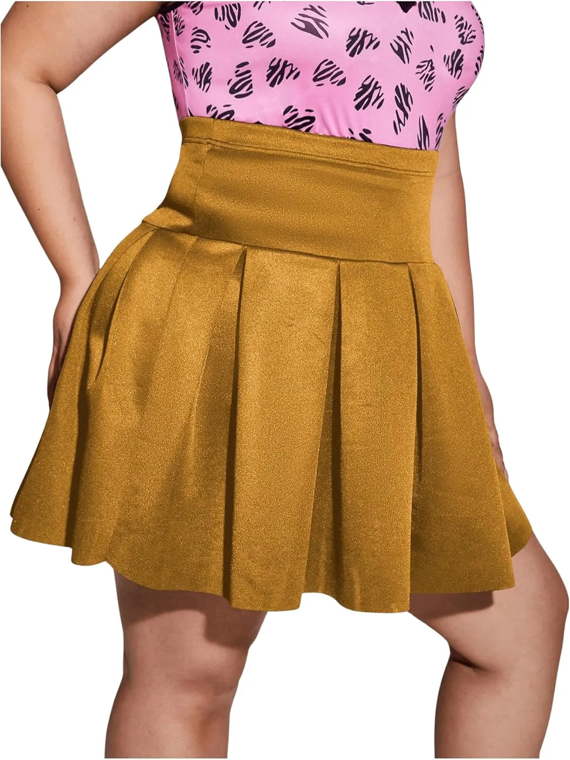 OYOANGLE Women's Plus Size Pleated Skater Skirt High Waist Tennis Sport Mini Flared Skirt