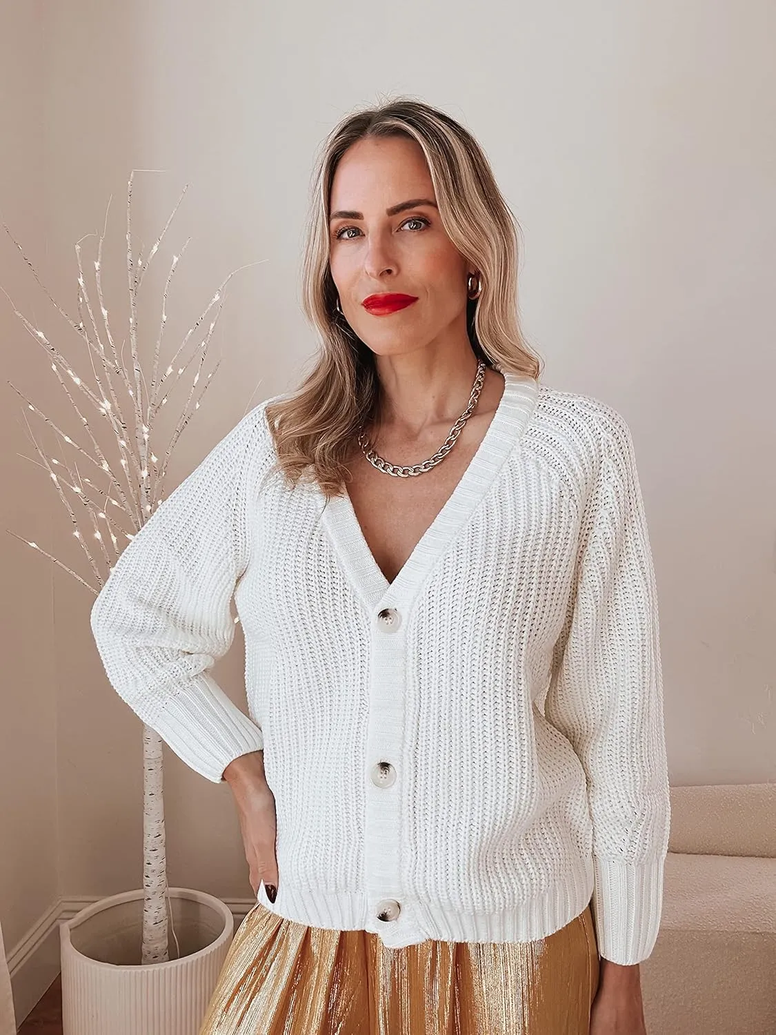 PRETTYGARDEN Women's Chunky Knit Open Front Sweater Long Sleeve Button Loose Short Cardigan Outerwear Coats