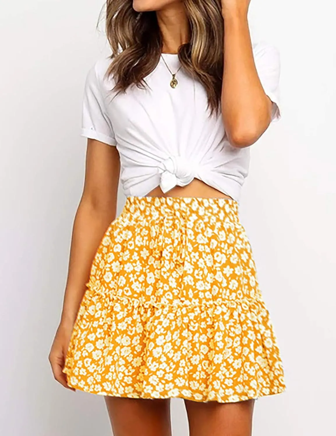 Relipop Women's Flared Short Skirt Polka Dot Pleated Mini Skater Skirt with Drawstring