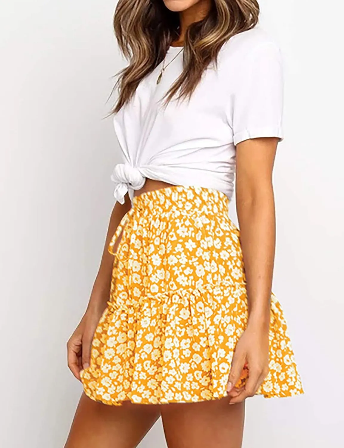 Relipop Women's Flared Short Skirt Polka Dot Pleated Mini Skater Skirt with Drawstring