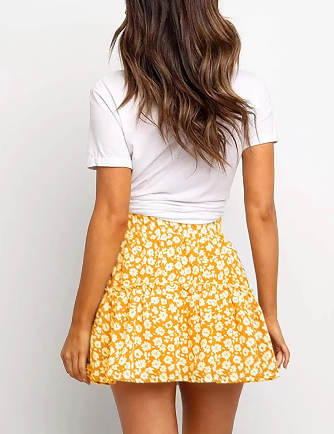 Relipop Women's Flared Short Skirt Polka Dot Pleated Mini Skater Skirt with Drawstring