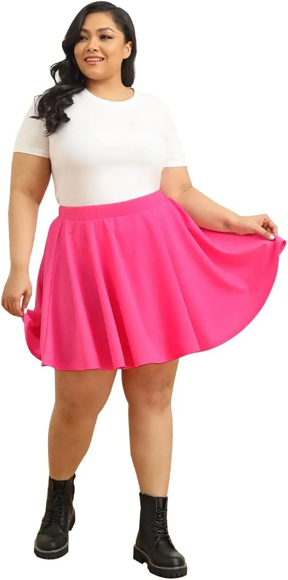 RITERA Plus Size Basic Versatile Stretchy Elastic Waist Flared Casual Mini Skater Skirt/Pleated Plaid Skirt for Women XL-5XL