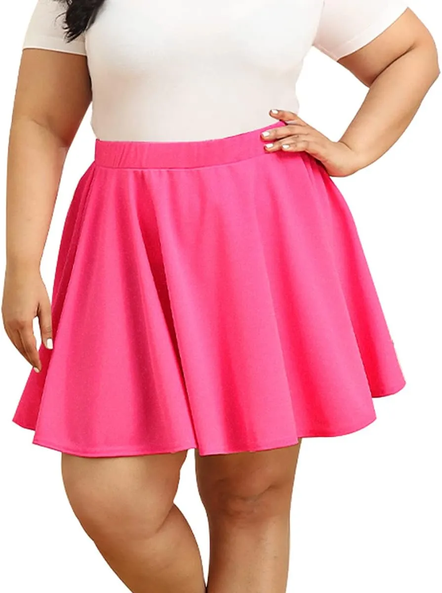 RITERA Plus Size Basic Versatile Stretchy Elastic Waist Flared Casual Mini Skater Skirt/Pleated Plaid Skirt for Women XL-5XL