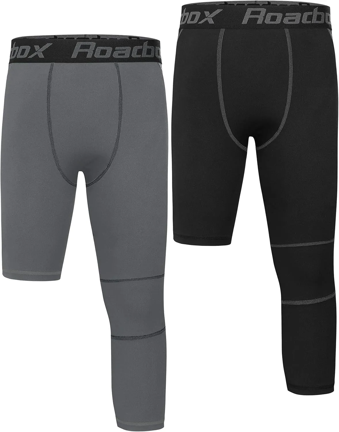 Roadbox Boys One Leg Compression Pants, 2Pack 3/4 Athletic Basketball Leggings, Youth Sports Baselayer Tights