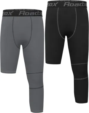 Roadbox Boys One Leg Compression Pants, 2Pack 3/4 Athletic Basketball Leggings, Youth Sports Baselayer Tights