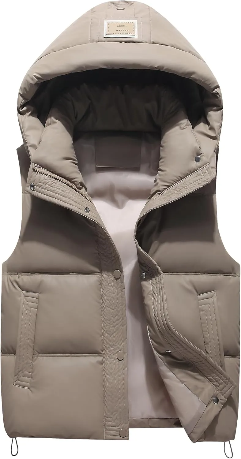 SEAUR Boys Girls Winter Warm Puffer Vest Quilted Water Resistant Down Vest Sleeveless Padded Jacket with Detachable Hood