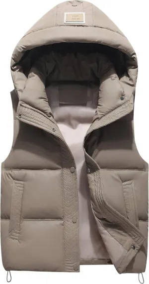 SEAUR Boys Girls Winter Warm Puffer Vest Quilted Water Resistant Down Vest Sleeveless Padded Jacket with Detachable Hood