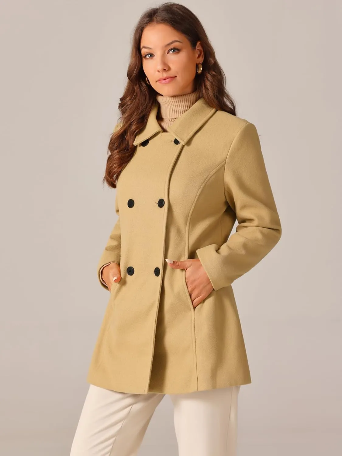 Seta T Women's Long Sleeves Peacoat Double Breasted Button Outerwear Winter Coat