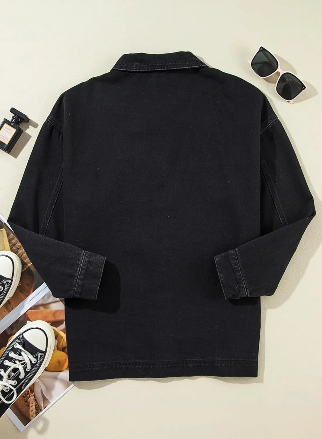 Sidefeel Women's Jean Jacket Oversized Boyfriend Button Up Long Sleeve Split Zimbaplatinum Denim Jackets