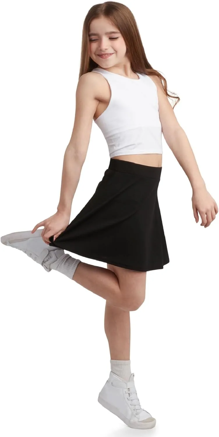 Sweet Hearts Girls Skater Skirt - High Waist Stretch Flare Pleated Mini Uniform Skirts for Girls: Made in USA (Sizes: 5-18)
