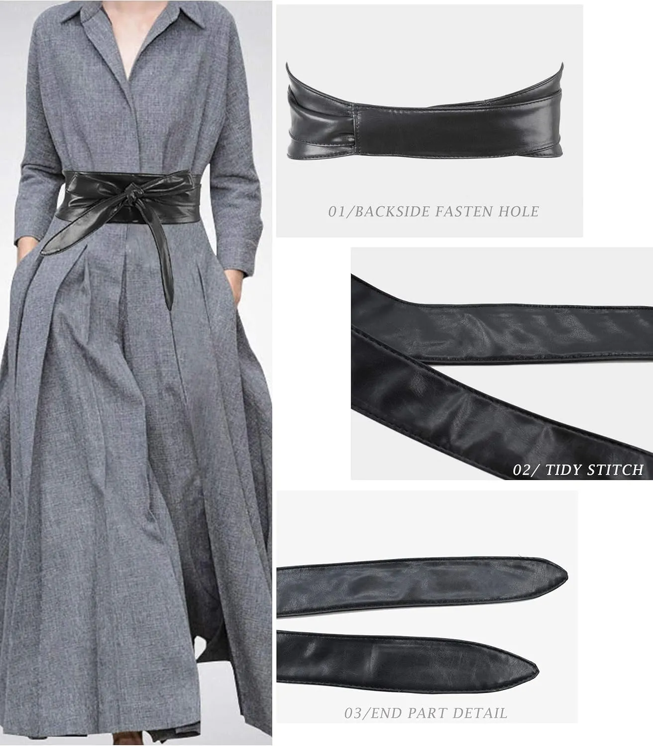 TeeYee Women OBI Belt Fashion Solid Color PU Leather 4.5cm Wide Waist Band 70 Inch in Extra Size