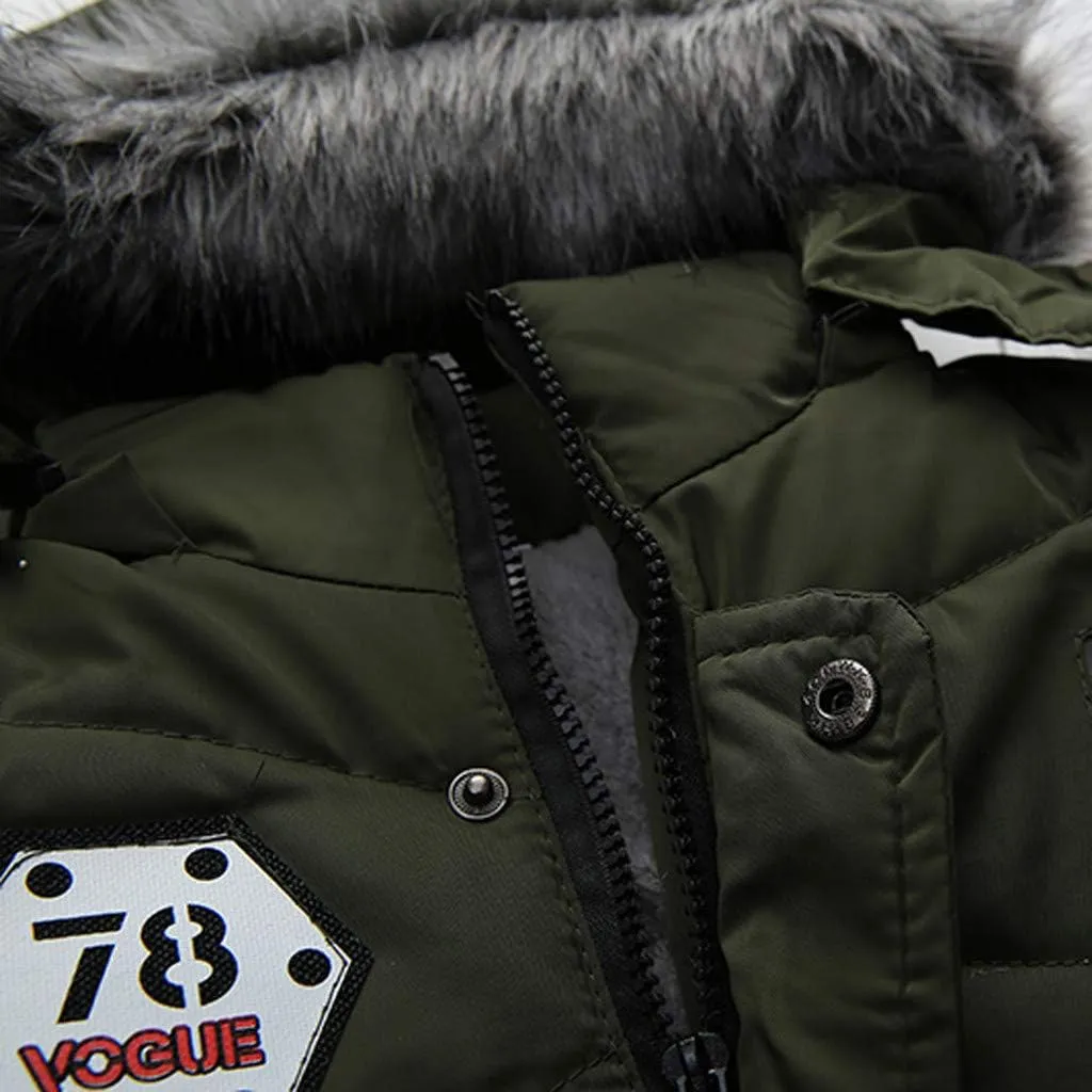 Toddler Boys Girls Down Jacket Fur Hood Thick Warm Winter Coat Parka Kids Fleece Lined Quilted Padded Jacket Coat