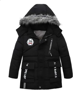 Toddler Boys Girls Down Jacket Fur Hood Thick Warm Winter Coat Parka Kids Fleece Lined Quilted Padded Jacket Coat