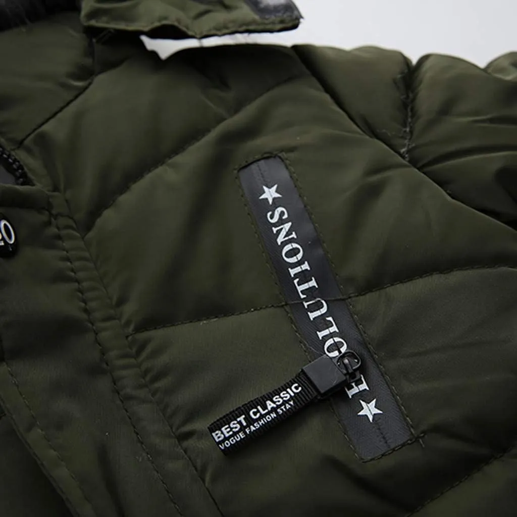 Toddler Boys Girls Down Jacket Fur Hood Thick Warm Winter Coat Parka Kids Fleece Lined Quilted Padded Jacket Coat