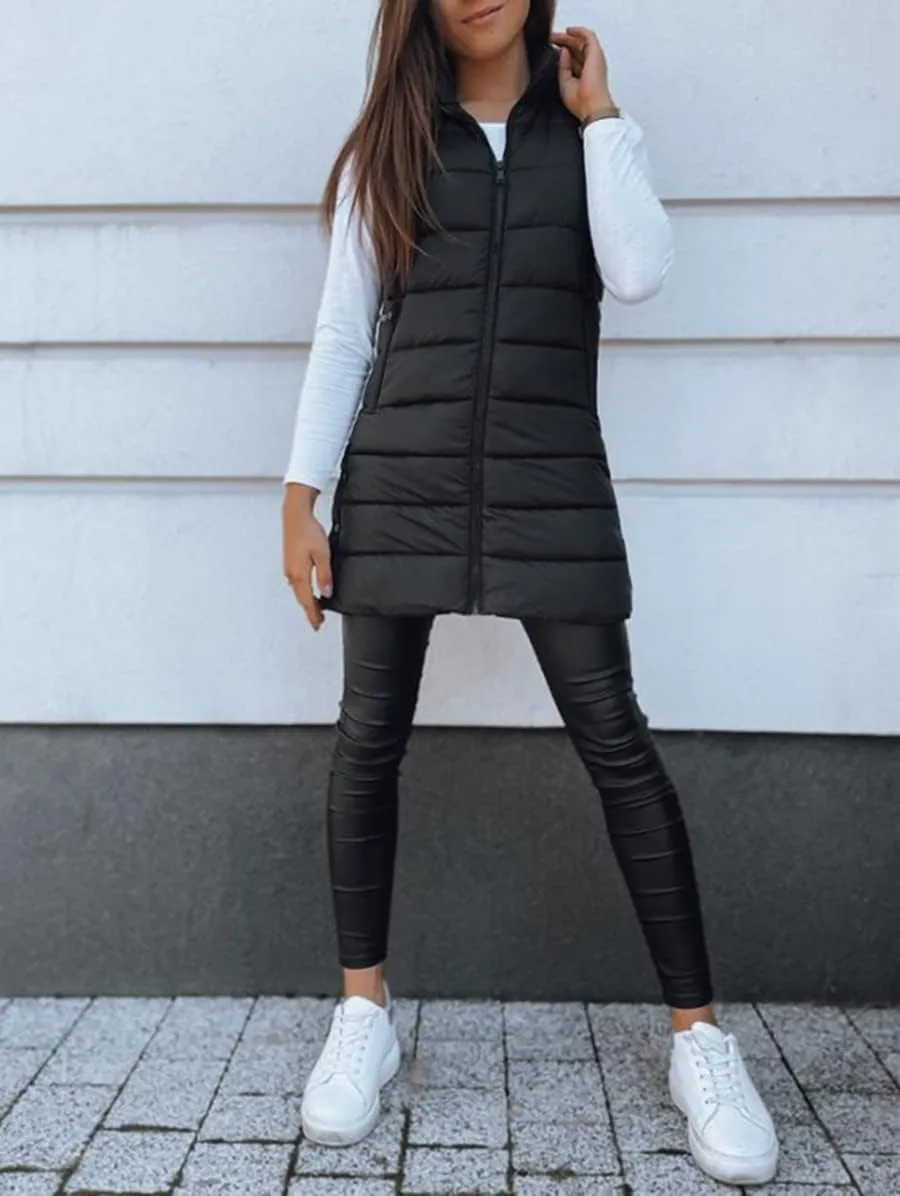 Veatzaer Women Long Vest Solid Color Sleeveless Hood Winter Puffer Vest Outwear