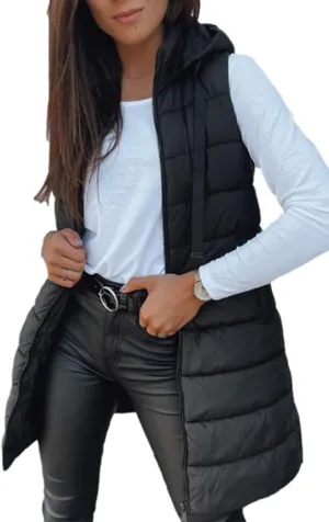 Veatzaer Women Long Vest Solid Color Sleeveless Hood Winter Puffer Vest Outwear