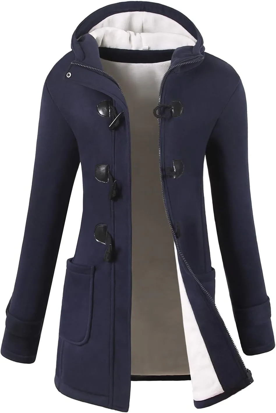 VOGRYE Womens Winter Fashion Outdoor Warm Wool Blended Classic Pea Coat Jacket (7 Days delivery or Refund) (XL, Navy-Thicker)