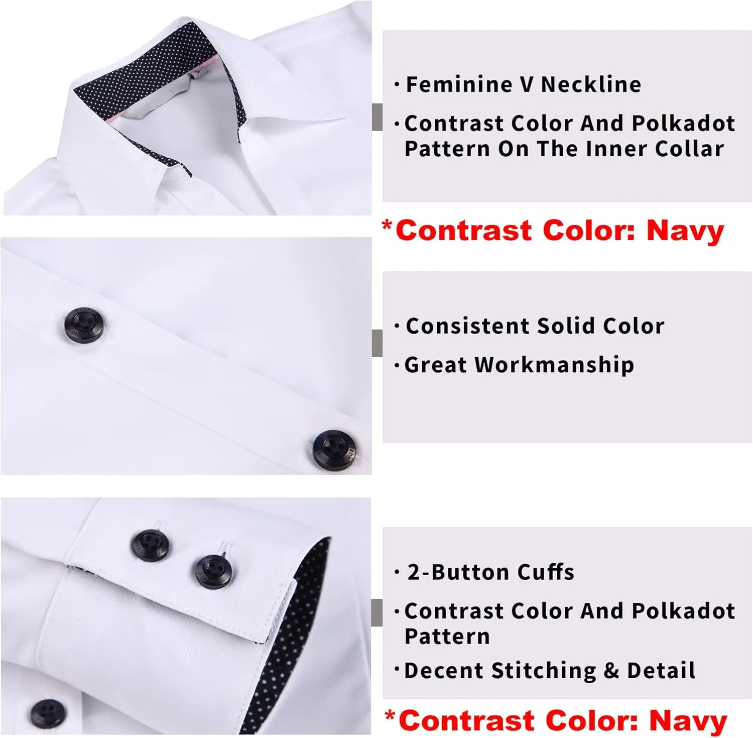 WARHORSEE Womens Button Down Shirt Long Sleeve Work Dress Shirts, V Neck Easy Care Stretchy Business Casual Blouses for Women